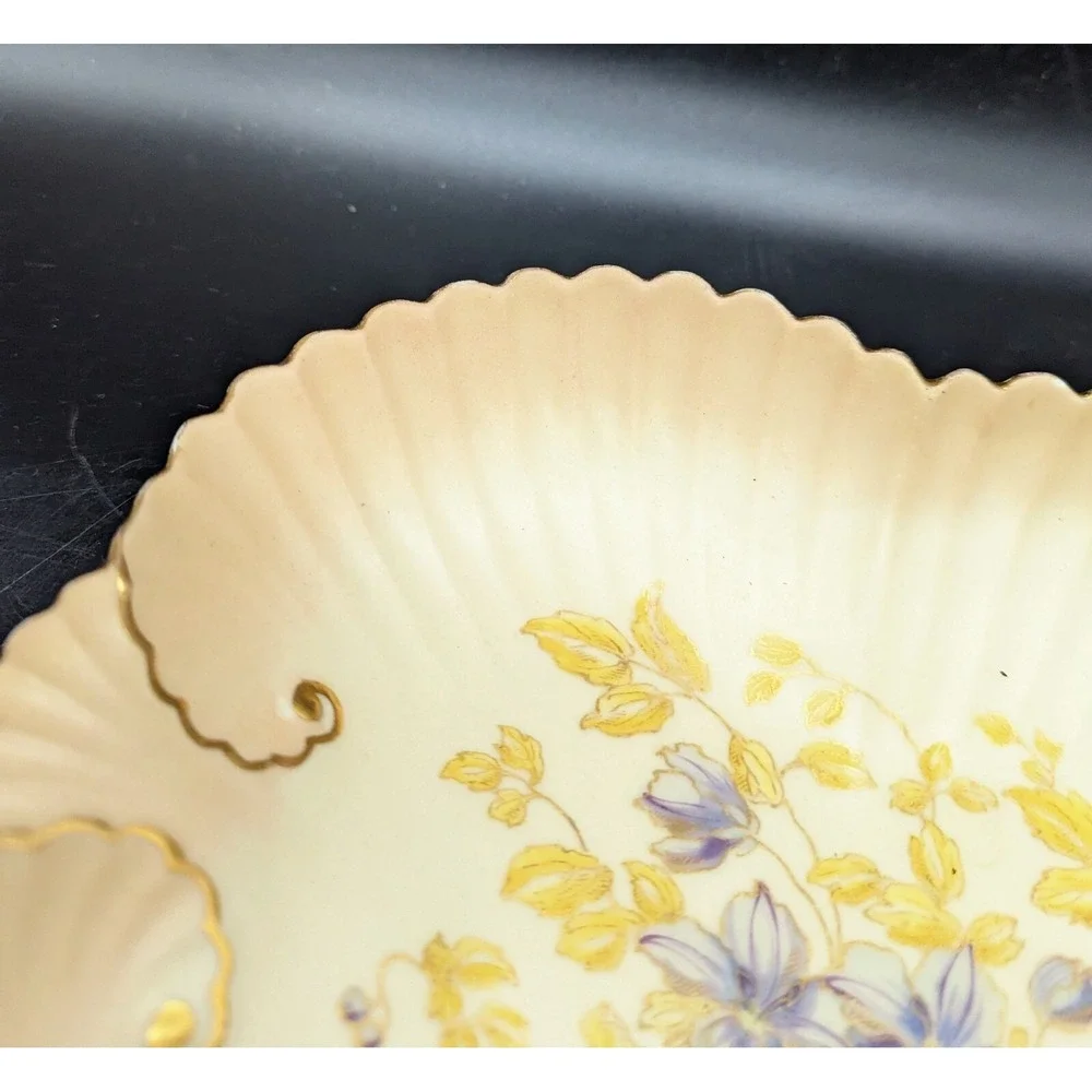 Antique‎ Fluted Porcelain Square Nut Candy Dish Purple Flower Violet 9